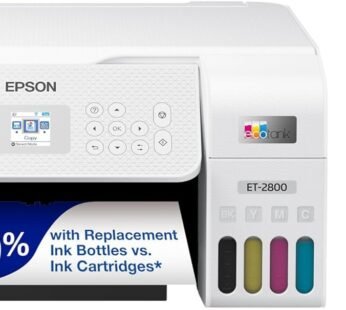 Epson EcoTank ET-2800 Wireless Color All-in-One Cartridge-Free Supertank Printer with Scan and Copy â€“ The Ideal Basic Home Printer – White, Medium