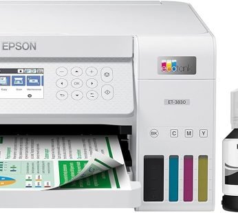 Epson EcoTank ET-3830 Wireless Color All-in-One Cartridge-Free Supertank Printer with Scan, Copy, Auto 2-Sided Printing and Ethernet – The Perfect Printer Productive Families,White